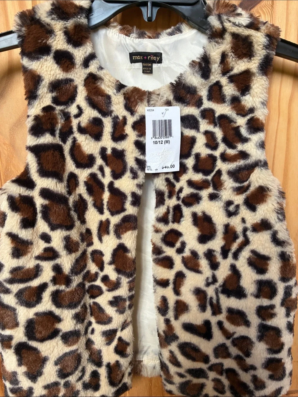 Max & riley Girls' Faux Fur Leopard Print Vest - Brown/Cream